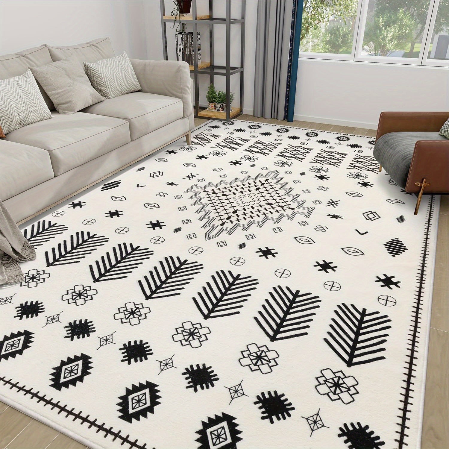YIHOUSE Area Rugs Non-Shedding Washable Rug, Bedroom Living Room Dining Room Office Nonslip Modern Throw Rugs Soft Faux Wool Carpet Indoor Contemporary Striped Rugs Black And White Rug Home Decor, Room Decor