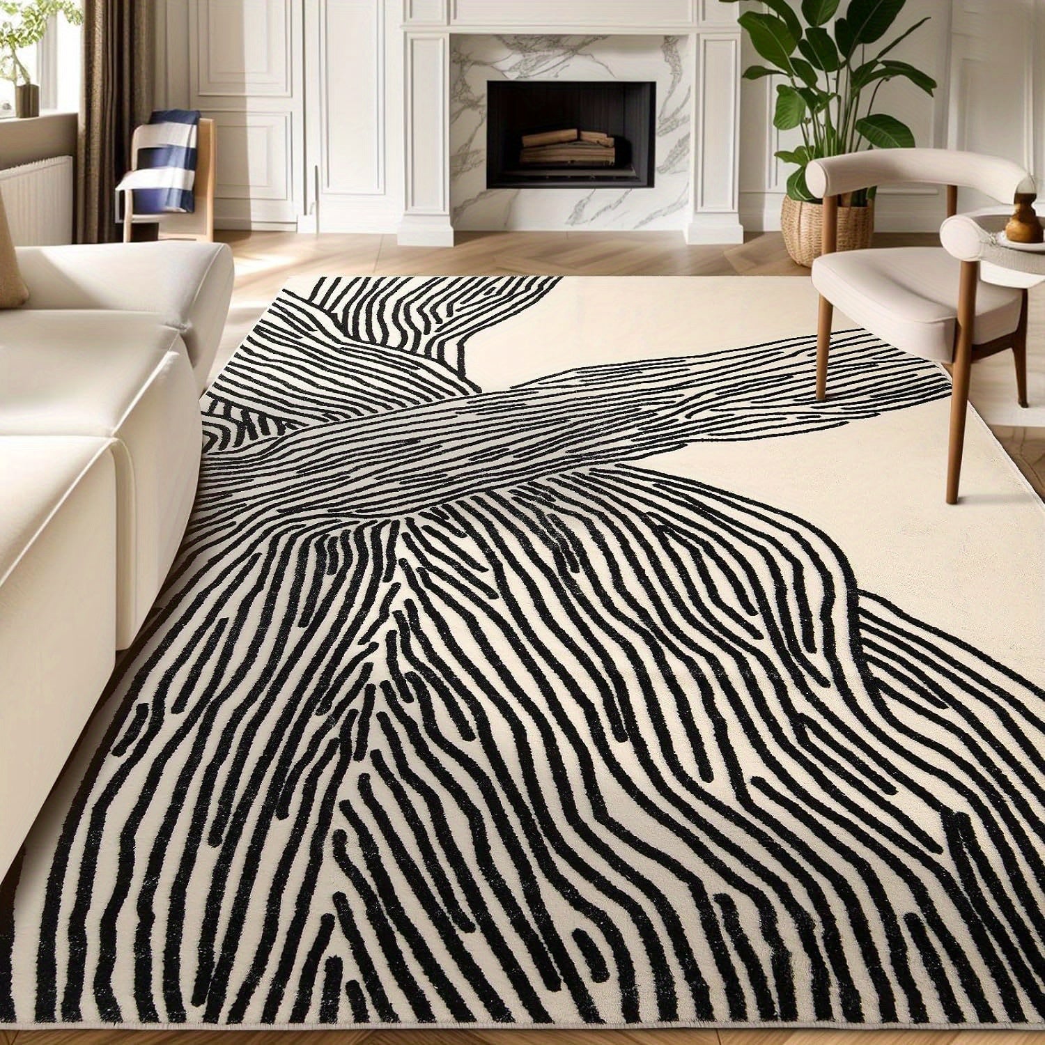 YIHOUSE Area Rugs Non-Shedding Washable Rug, Bedroom Living Room Dining Room Office Nonslip Modern Throw Rugs Soft Faux Wool Carpet Indoor Contemporary Striped Rugs Black And White Rug Home Decor, Room Decor