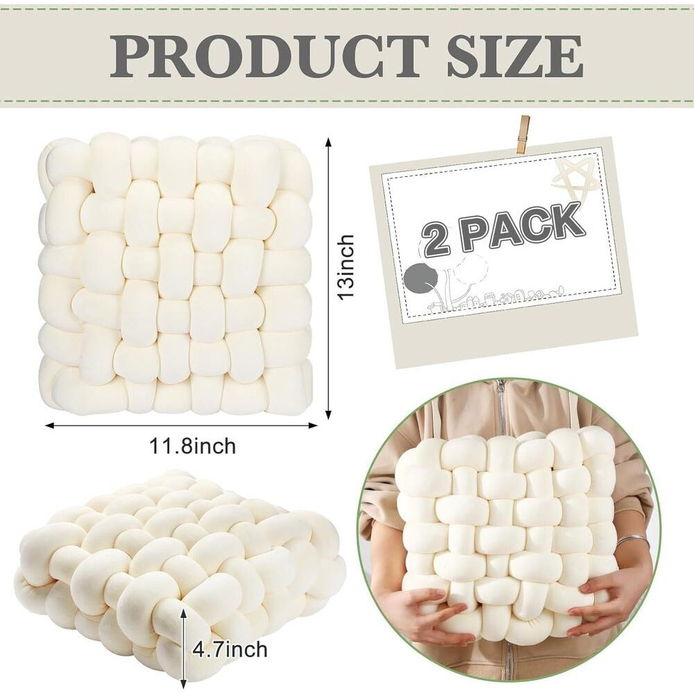 2 Pcs Knot Pillow Soft Throw Pillow Home Decoration Cushion Square Office Knotted Plush Throw Cushion for Living Room Bedroom Sofa Couch Living Room Decor, 12'' X 12''