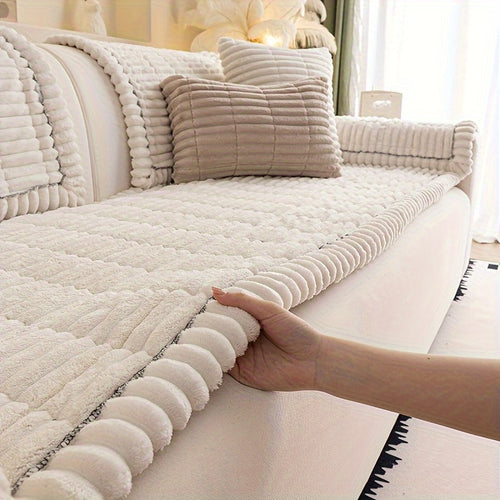 1pc Bohemian Style Solid Color Plush Thickened Sofa Cushion, Pet Friendly, Machine Washable, Non-Slip, Suitable for All Kinds of Sofa Home Protection Decoration