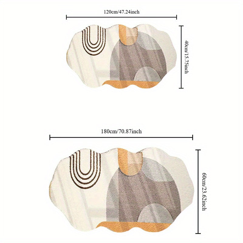 Luxurious Beige Geometric Area Mat - 1000g\u002Fm², 10mm Thick, Machine Washable, Irregular Shape, Soft & Plush, Perfect for Living Room, Bedroom, or Office Decor, Rugs for Living Room