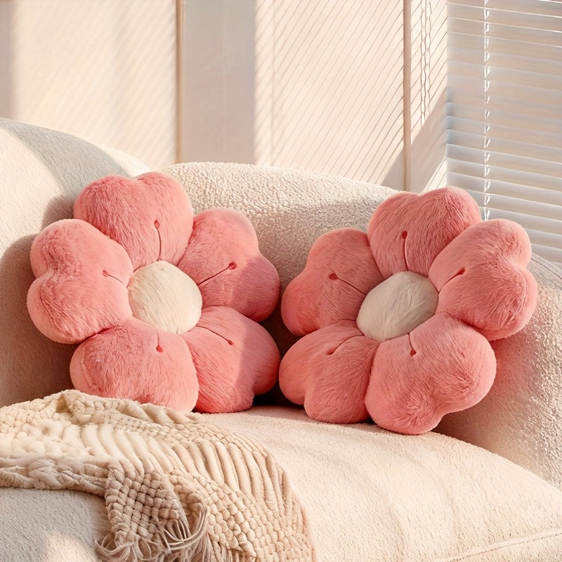 2pcs Fiber Daisy Flower Cushion - Comfortable Decorative Pillow for Bed & Sofa, Made of White\u002FPink, Polyester Fabric, Charming Floral Pattern, Bedding Accessories | Plush Pillow Decoration | Soft Polyester Material