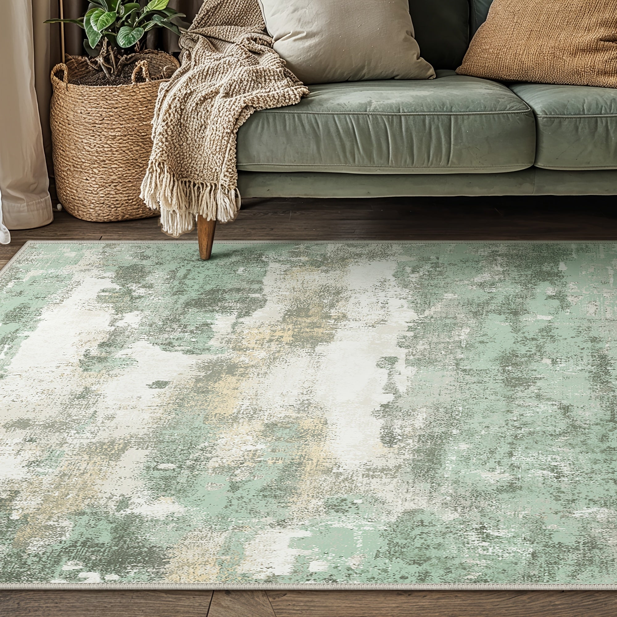 Modern Abstract Area Mat -Home Decor, Room Decor, Large Non-Slip Living Room Mat, Soft Machine Washable Mat for Dining Room, Bedroom & Office - Home Decoration in Sage Green, Blue, Dark Grey