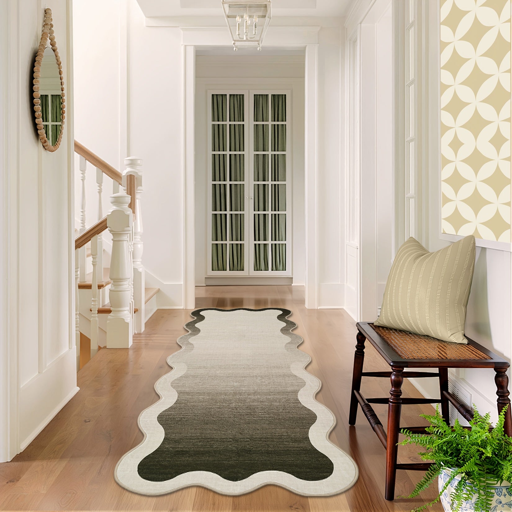 1pc of Contemporary Abstract Carpet Suitable for The Living Room, Featuring a Washable Wavy Edge. This Modern Artistic Floor Mat Is Designed for Bedrooms, with a Soft Low Pile And Non-Slip Properties. It Includes a Scalloped Border