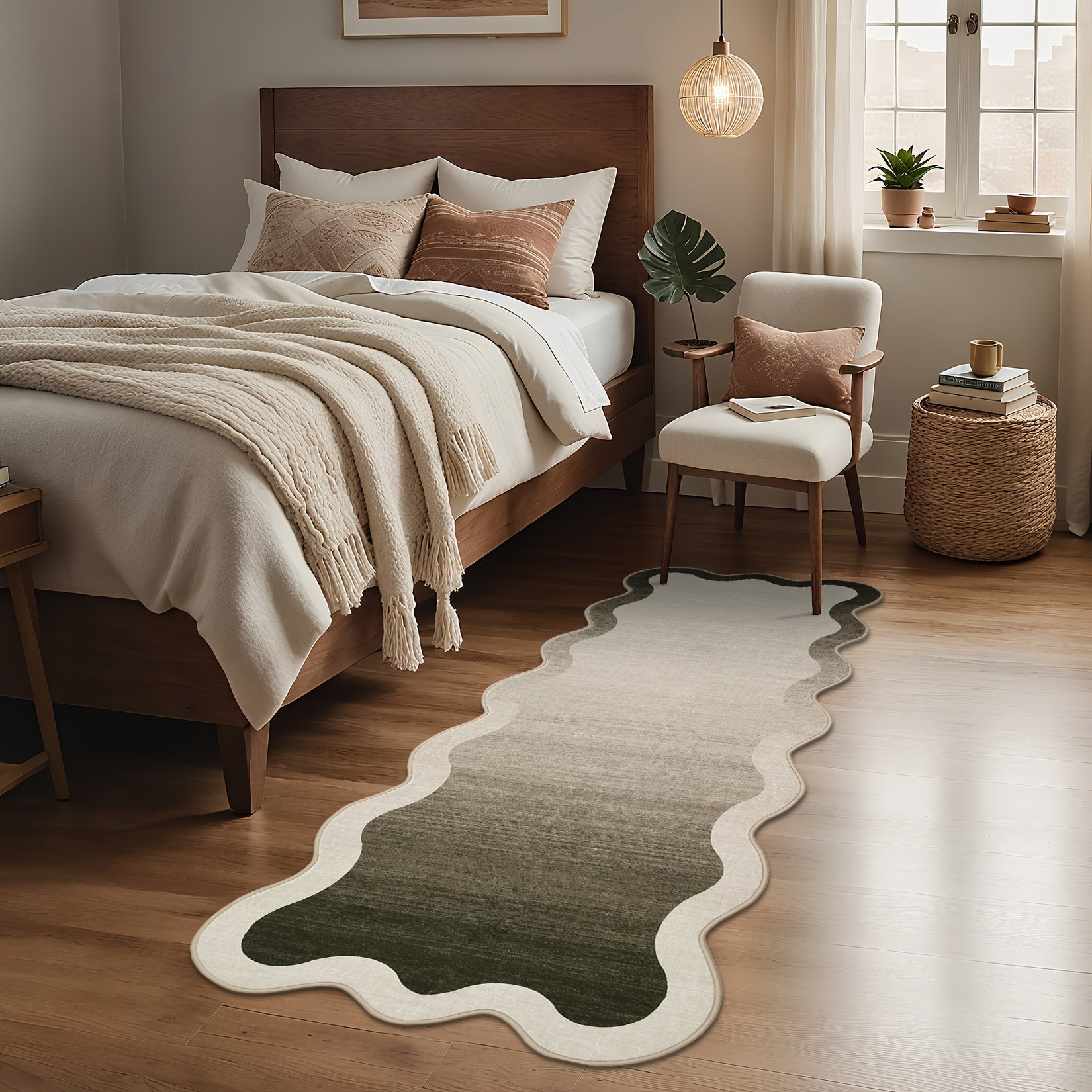1pc of Contemporary Abstract Carpet Suitable for The Living Room, Featuring a Washable Wavy Edge. This Modern Artistic Floor Mat Is Designed for Bedrooms, with a Soft Low Pile And Non-Slip Properties. It Includes a Scalloped Border