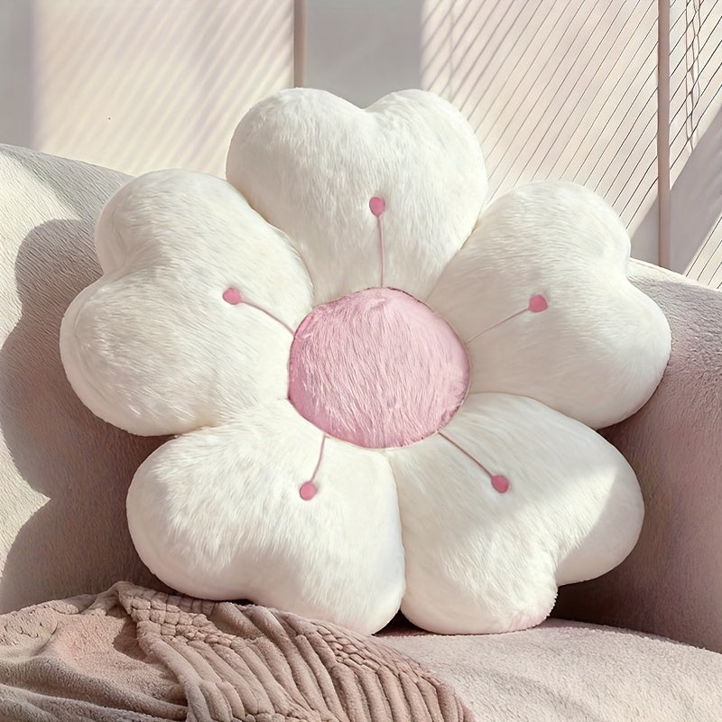 2pcs Fiber Daisy Flower Cushion - Comfortable Decorative Pillow for Bed & Sofa, Made of White\u002FPink, Polyester Fabric, Charming Floral Pattern, Bedding Accessories | Plush Pillow Decoration | Soft Polyester Material