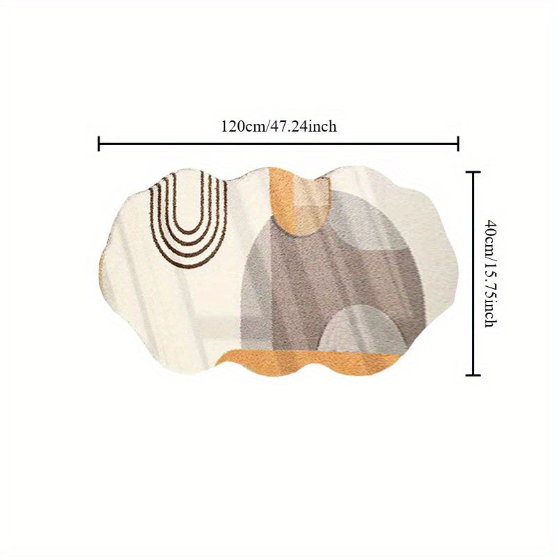 Luxurious Beige Geometric Area Mat - 1000g\u002Fm², 10mm Thick, Machine Washable, Irregular Shape, Soft & Plush, Perfect for Living Room, Bedroom, or Office Decor, Rugs for Living Room
