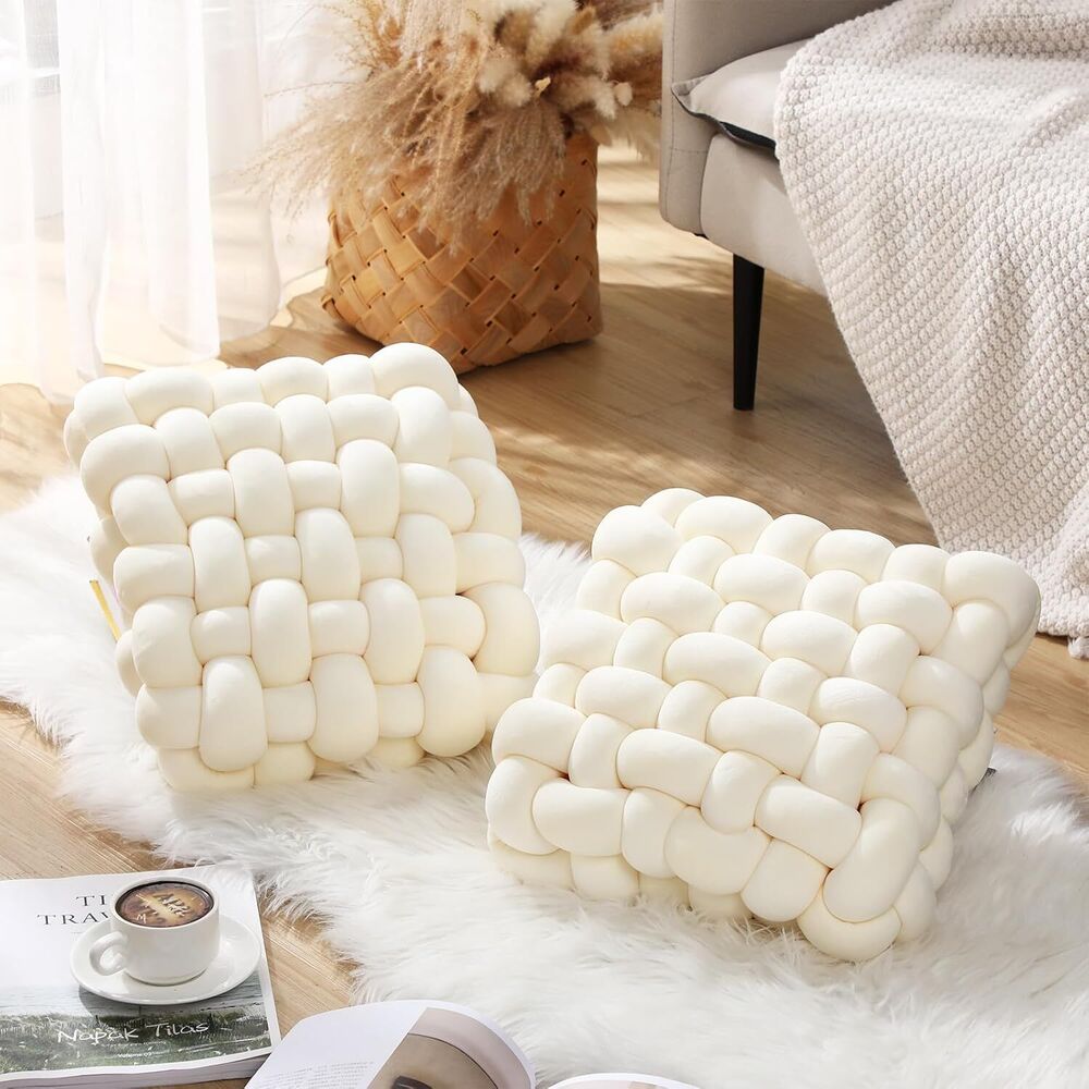 2 Pcs Knot Pillow Soft Throw Pillow Home Decoration Cushion Square Office Knotted Plush Throw Cushion for Living Room Bedroom Sofa Couch Living Room Decor, 12'' X 12''