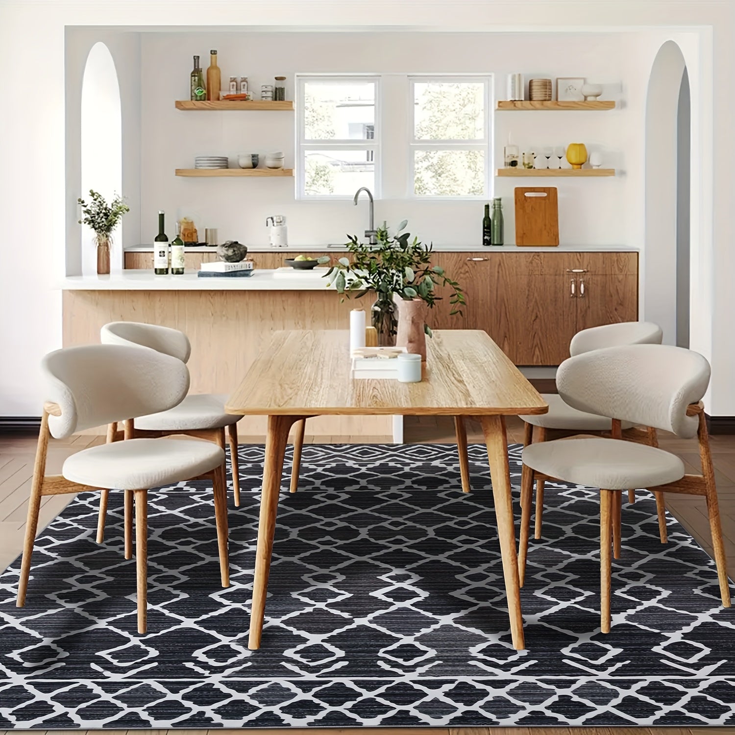 YIHOUSE Area Rugs Non-Shedding Washable Rug, Bedroom Living Room Dining Room Office Nonslip Modern Throw Rugs Soft Faux Wool Carpet Indoor Contemporary Striped Rugs Black And White Rug Home Decor, Room Decor