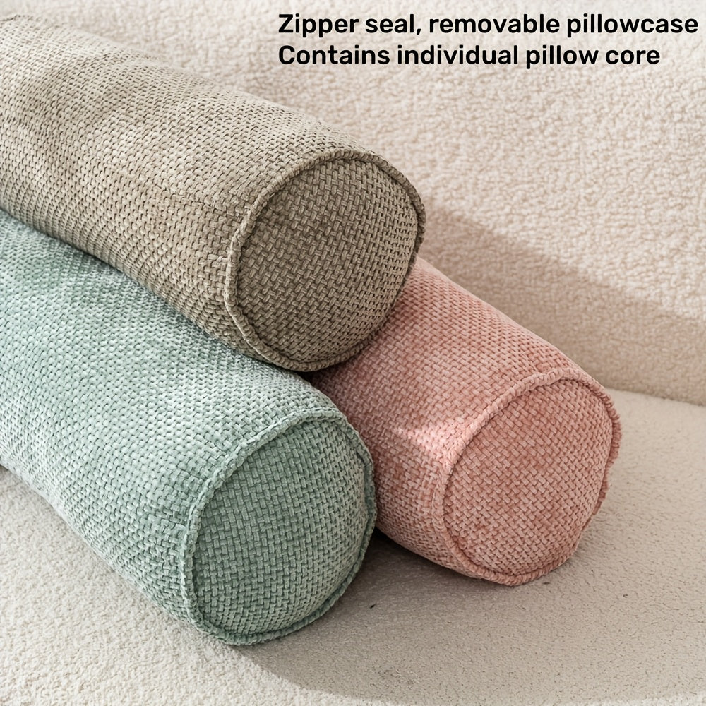 1pc Chenille Material Cylindrical Throw Pillow, Suitable for Sofas And Living Rooms, with Zipper Closure, Pillow Core, Fully Soft Filling, Decorative Throw Pillow for Home Use