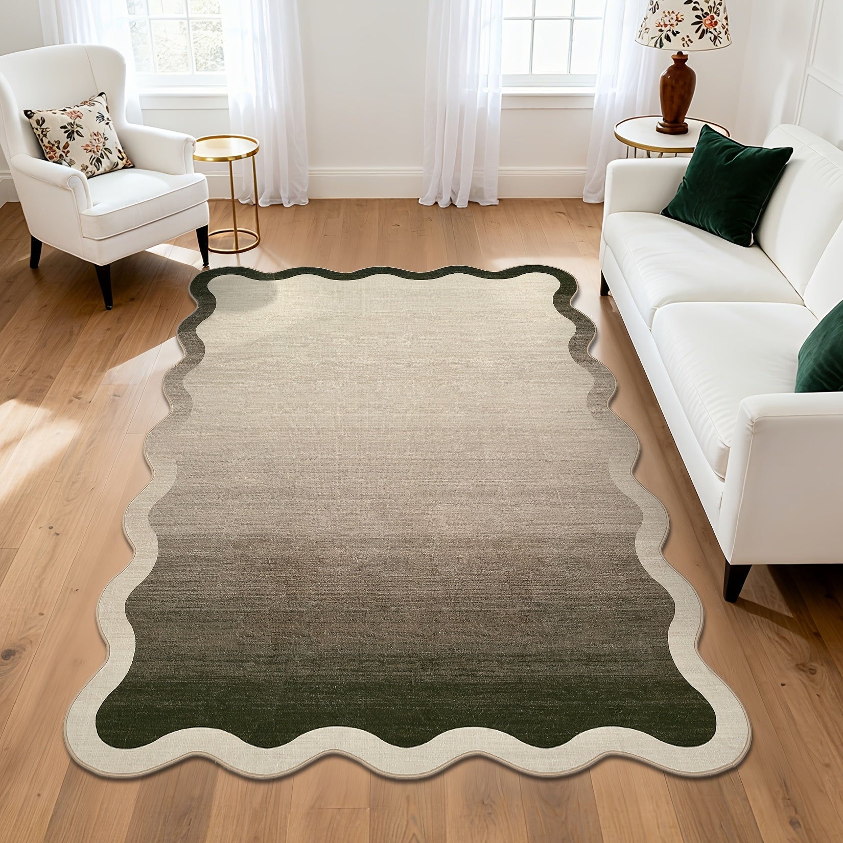1pc of Contemporary Abstract Carpet Suitable for The Living Room, Featuring a Washable Wavy Edge. This Modern Artistic Floor Mat Is Designed for Bedrooms, with a Soft Low Pile And Non-Slip Properties. It Includes a Scalloped Border