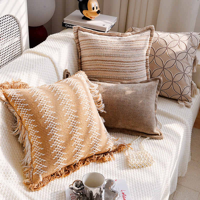 Modern Luxury Living Room and Bedroom Home Pillow Cushion, Bohemian Style Home Soft Furnishings Sofa Throw Pillow Pillowcase, Bohemian Style Pillowcase, Tufted Decorative Neutral Cushion Cover, Farmhouse Style Sofa Throw Pillow Textured Tassel
