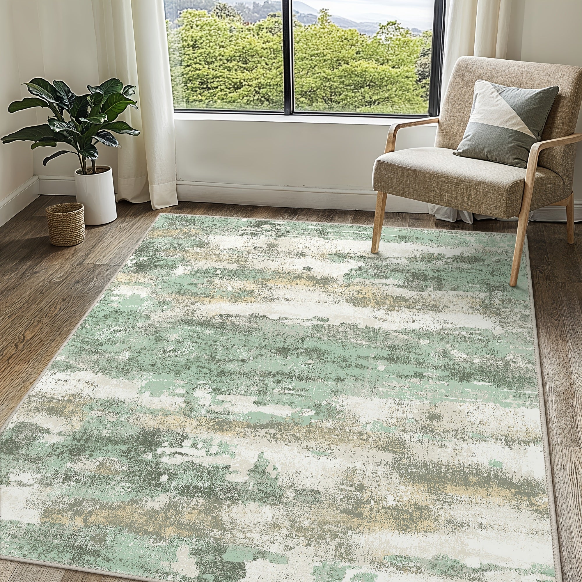 Modern Abstract Area Mat -Home Decor, Room Decor, Large Non-Slip Living Room Mat, Soft Machine Washable Mat for Dining Room, Bedroom & Office - Home Decoration in Sage Green, Blue, Dark Grey