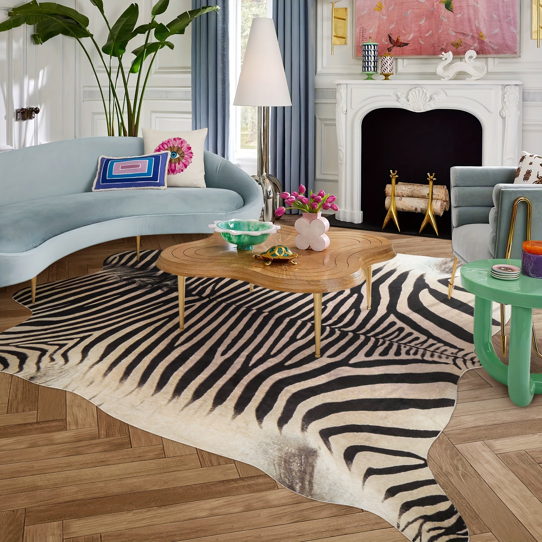 Faux Cowhide Rug, Western Style 6.2 X 5.2 Feet Thickened And Non-Slip for Living Room And Bedroom, Handmade Animal Print Floor Mat