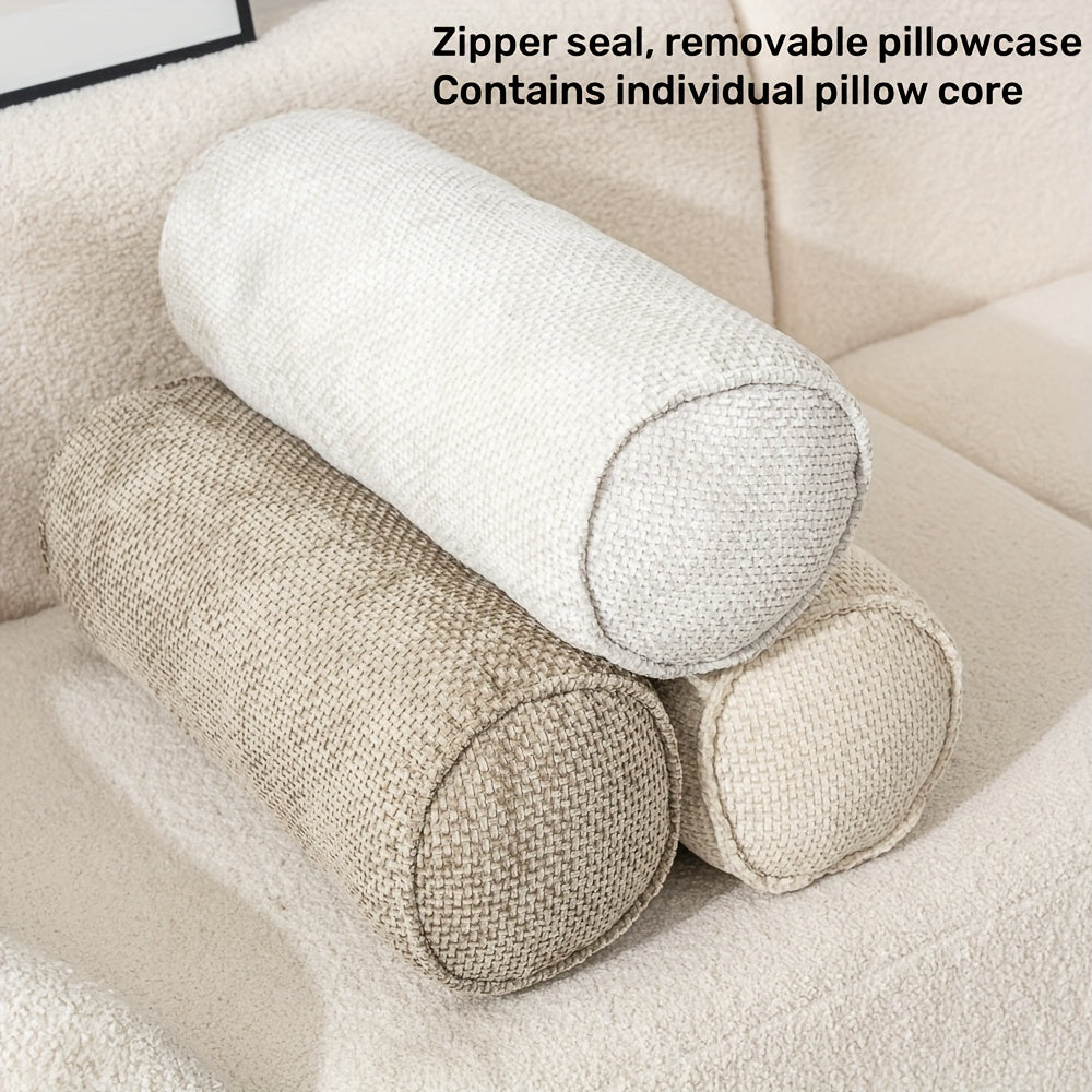 1pc Chenille Material Cylindrical Throw Pillow, Suitable for Sofas And Living Rooms, with Zipper Closure, Pillow Core, Fully Soft Filling, Decorative Throw Pillow for Home Use