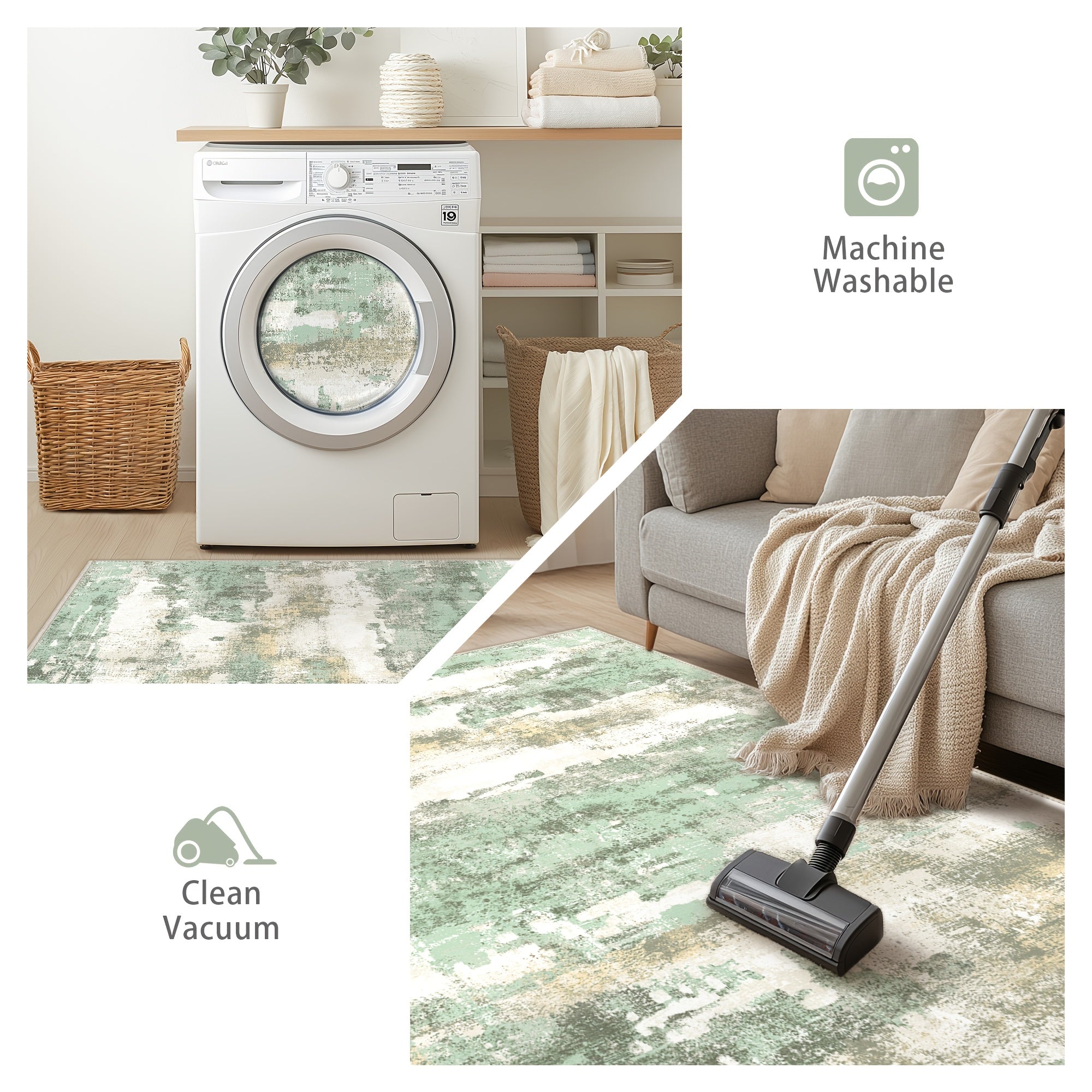 Modern Abstract Area Mat -Home Decor, Room Decor, Large Non-Slip Living Room Mat, Soft Machine Washable Mat for Dining Room, Bedroom & Office - Home Decoration in Sage Green, Blue, Dark Grey