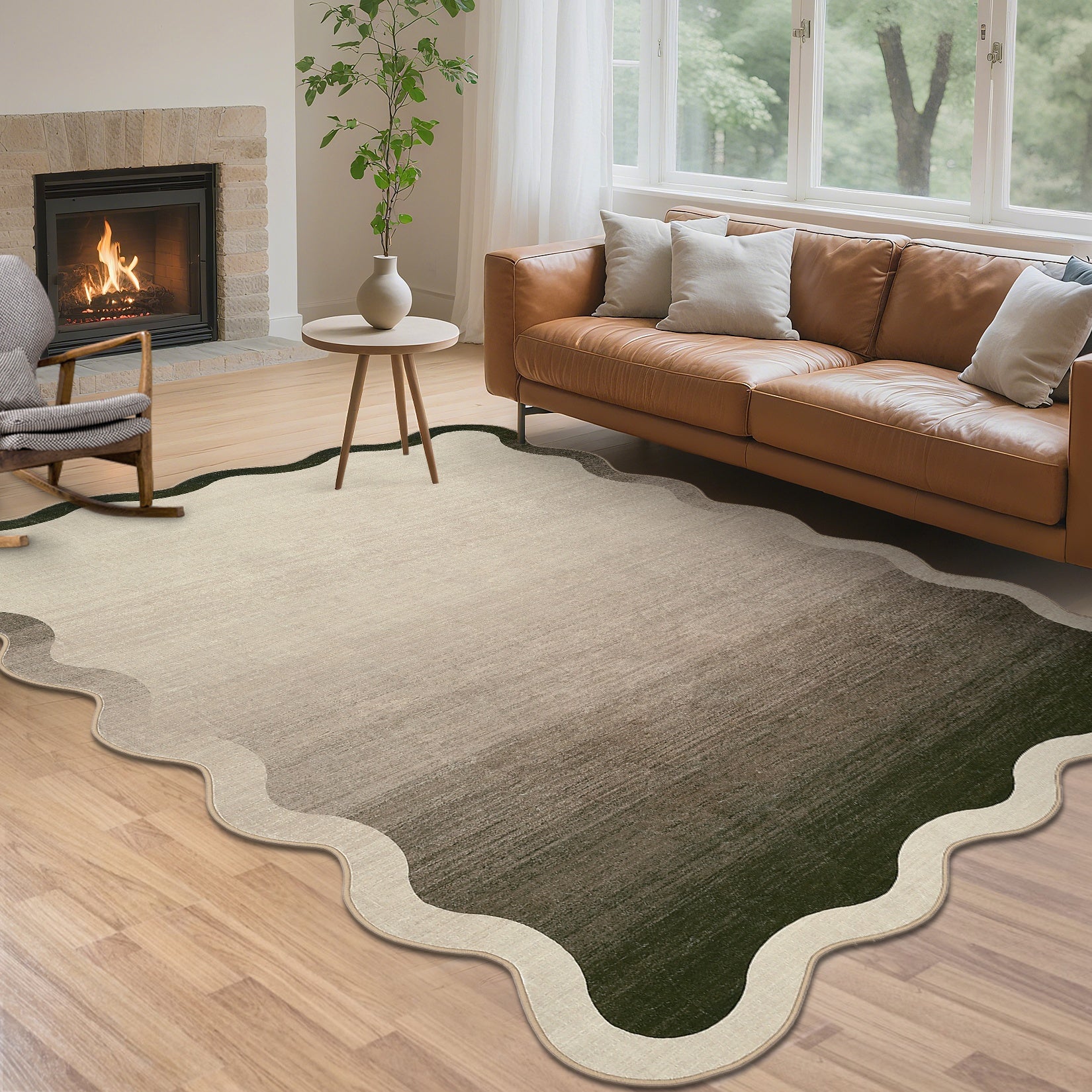 1pc of Contemporary Abstract Carpet Suitable for The Living Room, Featuring a Washable Wavy Edge. This Modern Artistic Floor Mat Is Designed for Bedrooms, with a Soft Low Pile And Non-Slip Properties. It Includes a Scalloped Border
