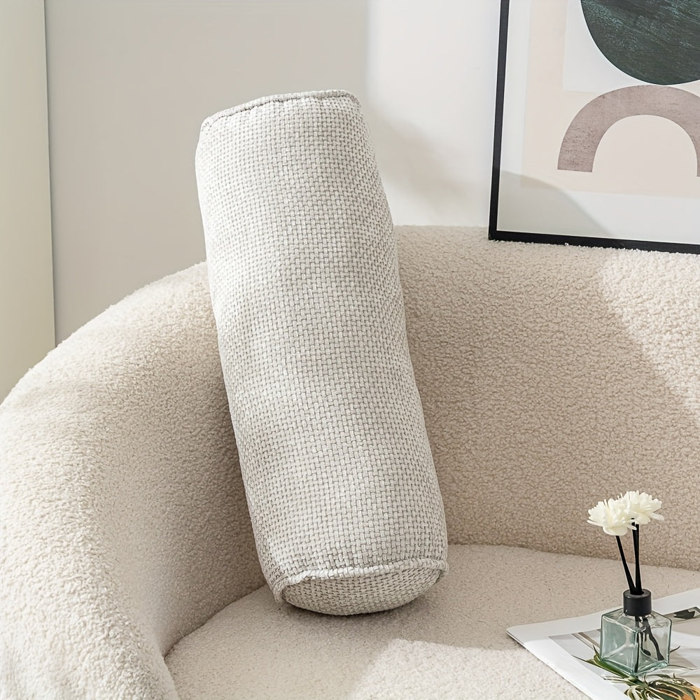 1pc Chenille Material Cylindrical Throw Pillow, Suitable for Sofas And Living Rooms, with Zipper Closure, Pillow Core, Fully Soft Filling, Decorative Throw Pillow for Home Use