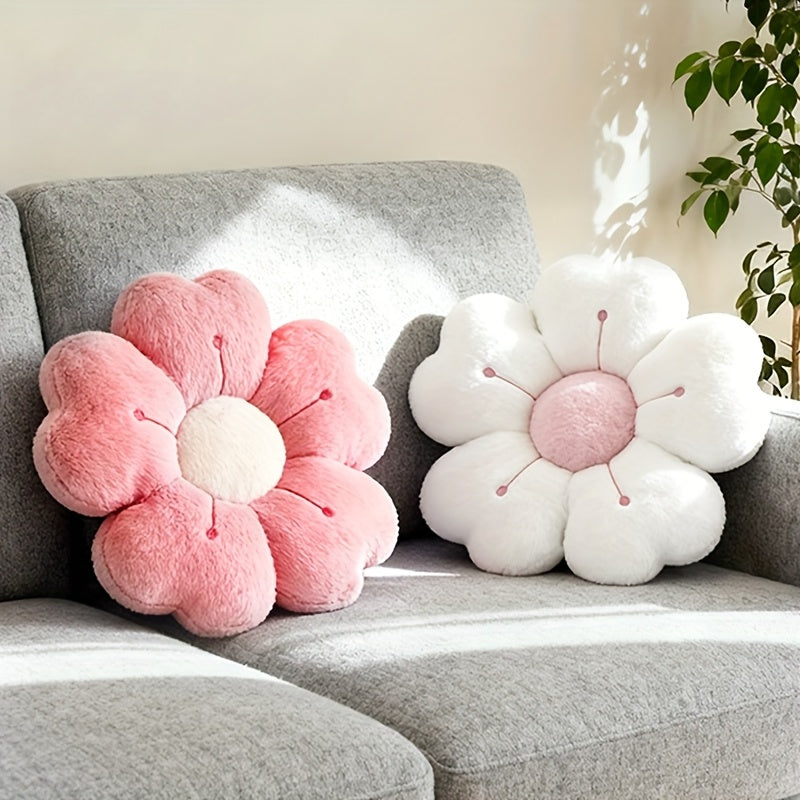 2pcs Fiber Daisy Flower Cushion - Comfortable Decorative Pillow for Bed & Sofa, Made of White\u002FPink, Polyester Fabric, Charming Floral Pattern, Bedding Accessories | Plush Pillow Decoration | Soft Polyester Material