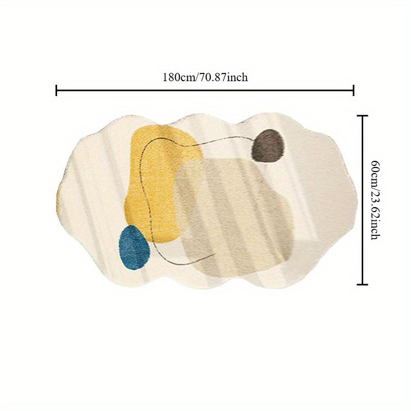 Luxurious Beige Geometric Area Mat - 1000g\u002Fm², 10mm Thick, Machine Washable, Irregular Shape, Soft & Plush, Perfect for Living Room, Bedroom, or Office Decor, Rugs for Living Room