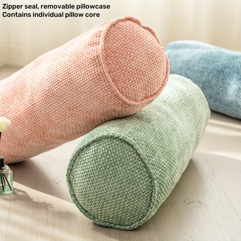 1pc Chenille Material Cylindrical Throw Pillow, Suitable for Sofas And Living Rooms, with Zipper Closure, Pillow Core, Fully Soft Filling, Decorative Throw Pillow for Home Use