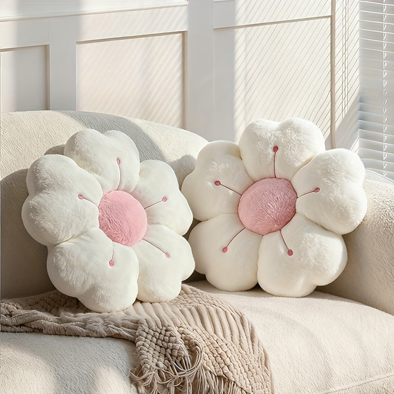 2pcs Fiber Daisy Flower Cushion - Comfortable Decorative Pillow for Bed & Sofa, Made of White\u002FPink, Polyester Fabric, Charming Floral Pattern, Bedding Accessories | Plush Pillow Decoration | Soft Polyester Material