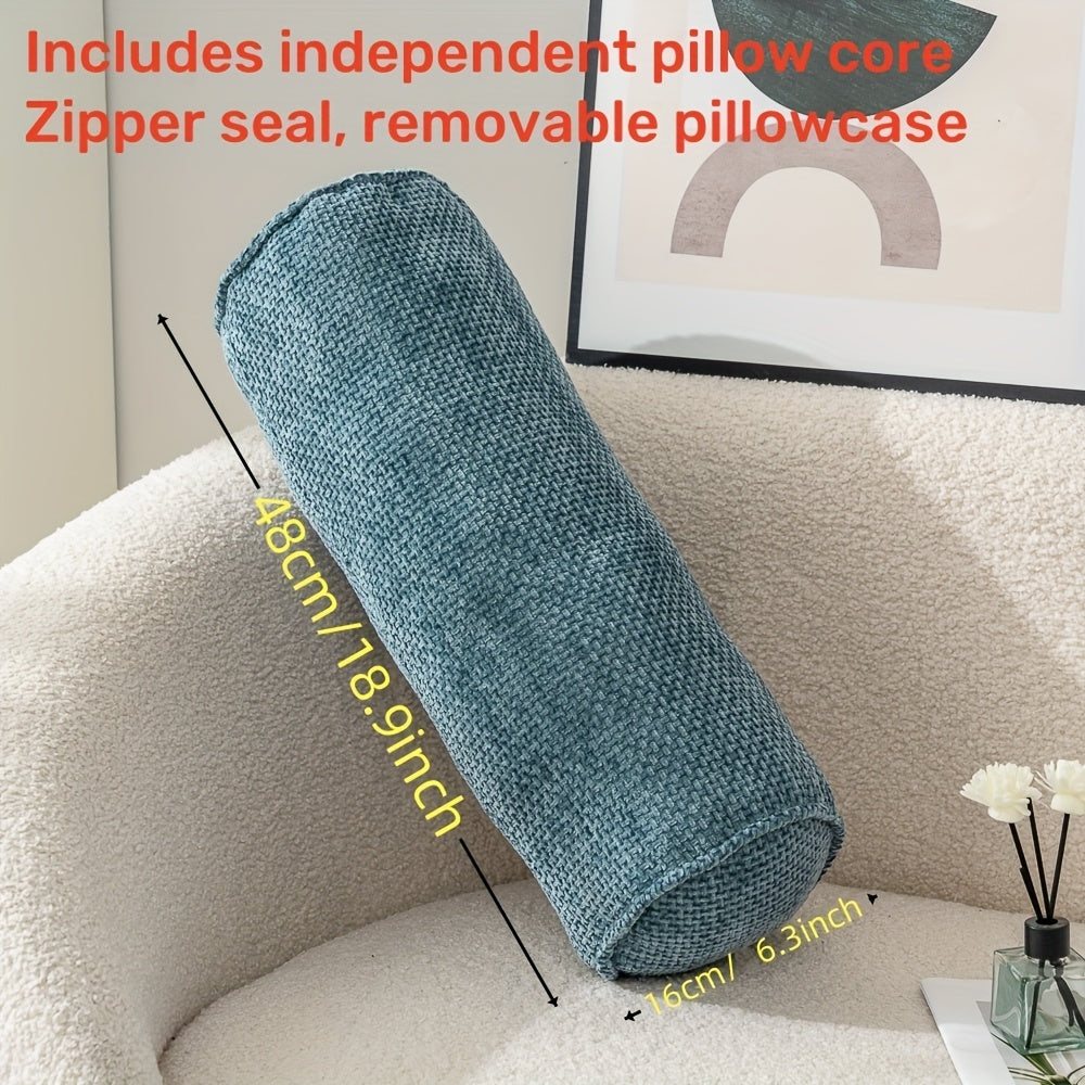 1pc Chenille Material Cylindrical Throw Pillow, Suitable for Sofas And Living Rooms, with Zipper Closure, Pillow Core, Fully Soft Filling, Decorative Throw Pillow for Home Use