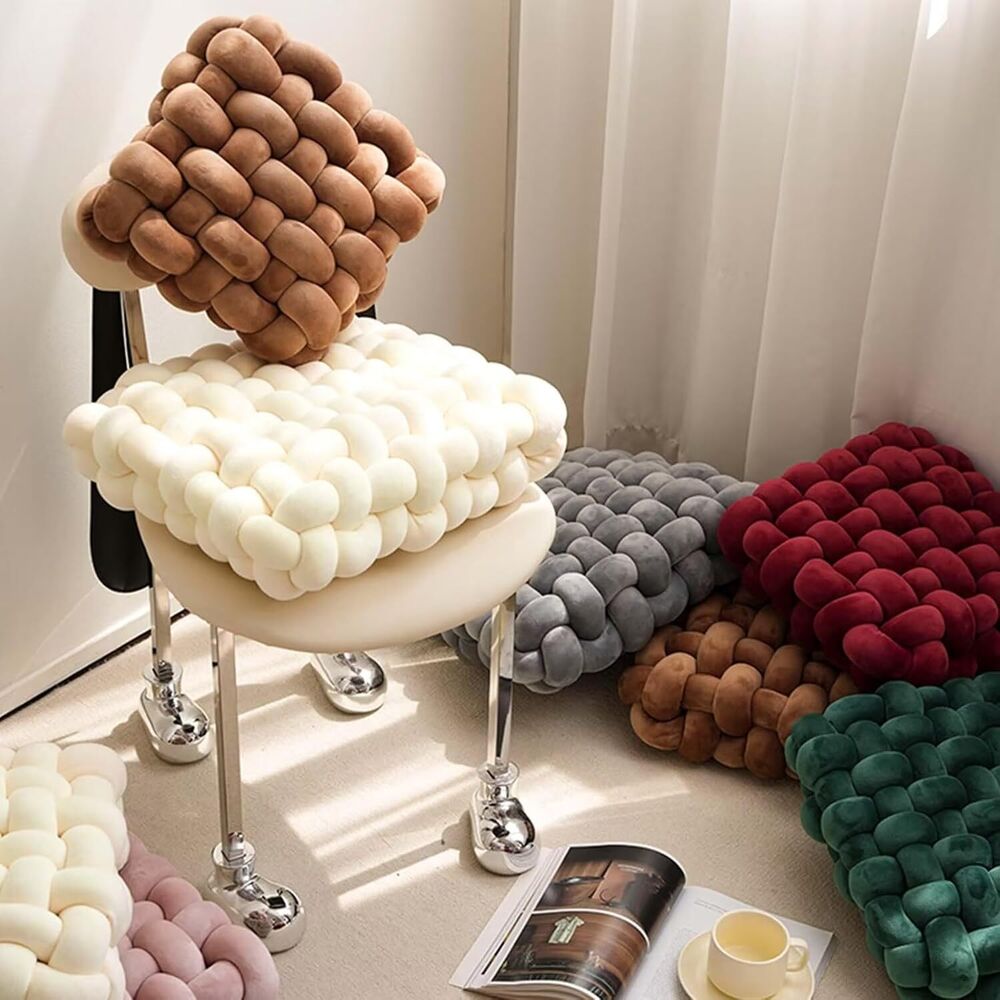 2 Pcs Knot Pillow Soft Throw Pillow Home Decoration Cushion Square Office Knotted Plush Throw Cushion for Living Room Bedroom Sofa Couch Living Room Decor, 12'' X 12''