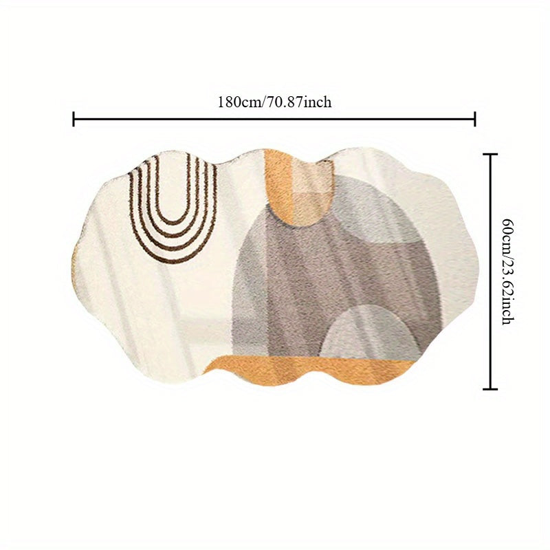 Luxurious Beige Geometric Area Mat - 1000g\u002Fm², 10mm Thick, Machine Washable, Irregular Shape, Soft & Plush, Perfect for Living Room, Bedroom, or Office Decor, Rugs for Living Room